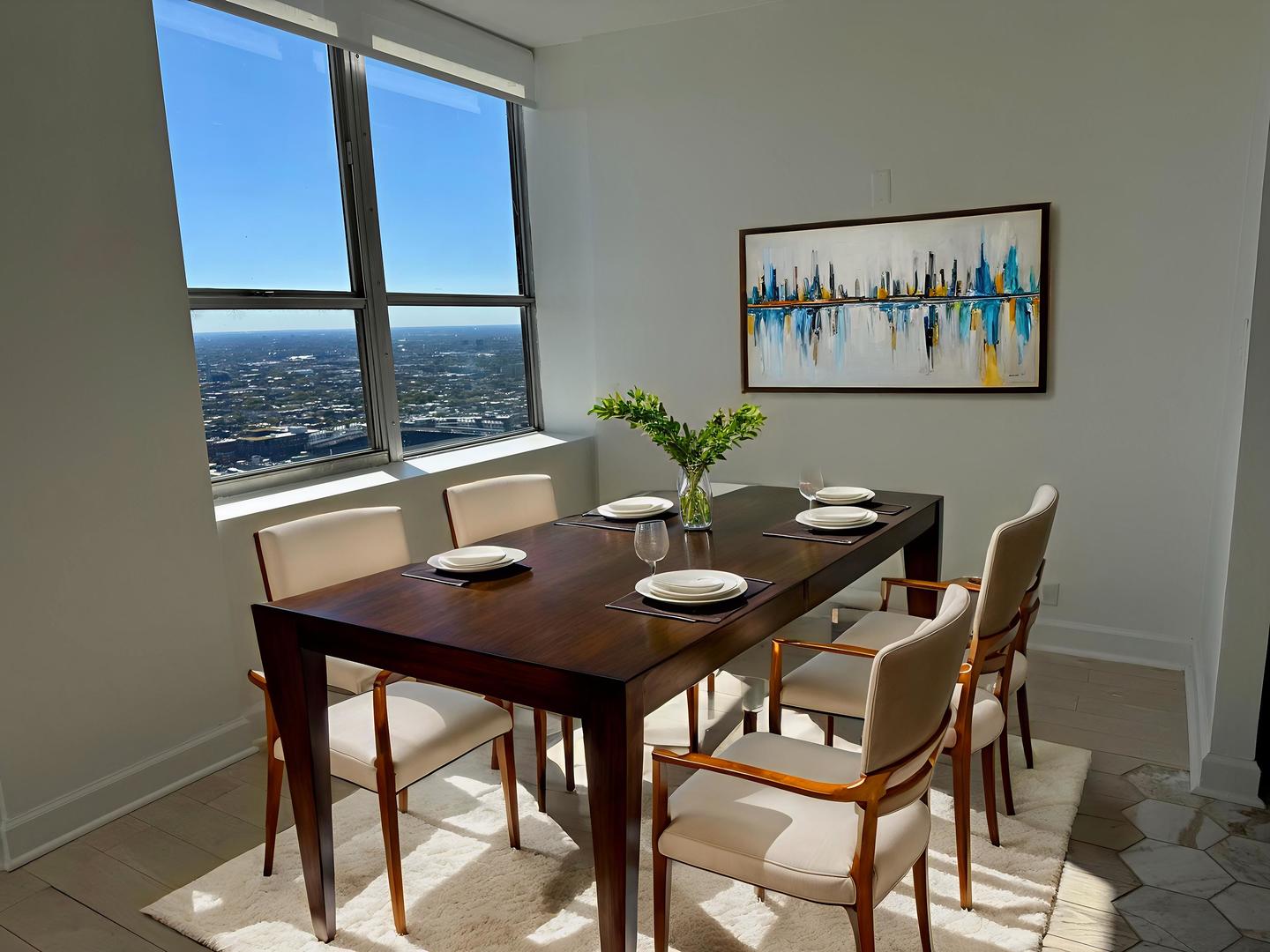 655 West Irving Park Road, Unit 5513 Chicago, IL 60613 - Photo 6 of 17 a view of a dining room with furniture large window and wooden floor