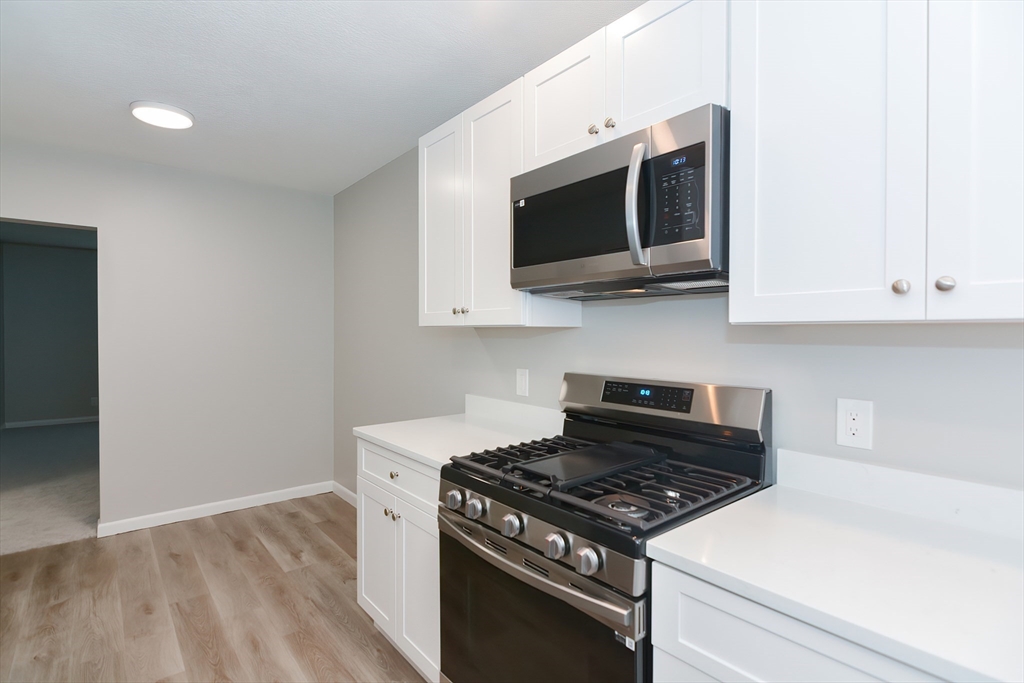 141 Lake Shore Road, Unit 1 Boston, MA 02135 - Photo 9 of 42 a kitchen with stainless steel appliances a white cabinet and a microwave