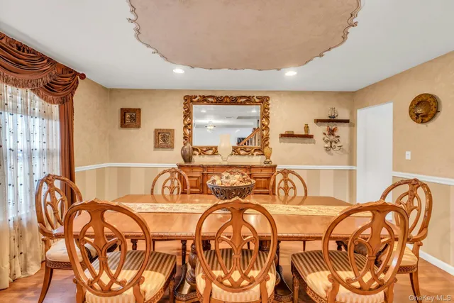 a dining room with furniture