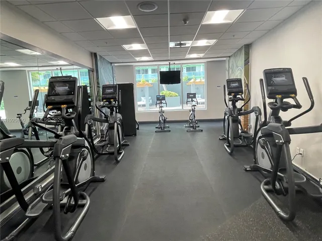a view of a room with gym equipment
