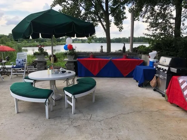 a view of swimming pool with outdoor seating