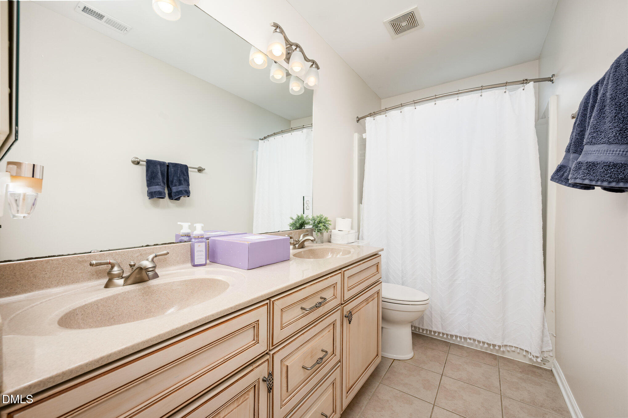 2116 Covered Bridge Court Raleigh, NC 27614 - Photo 26 of 36 a bathroom with a double vanity sink toilet and a mirror