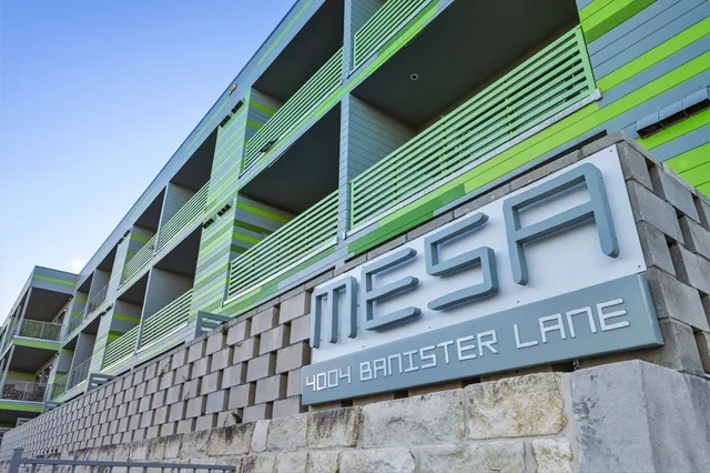 a green and white building