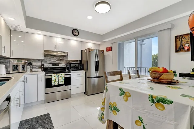 a kitchen with a refrigerator a stove and a sink