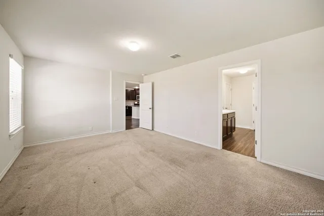 a view of a big room with closet and windows