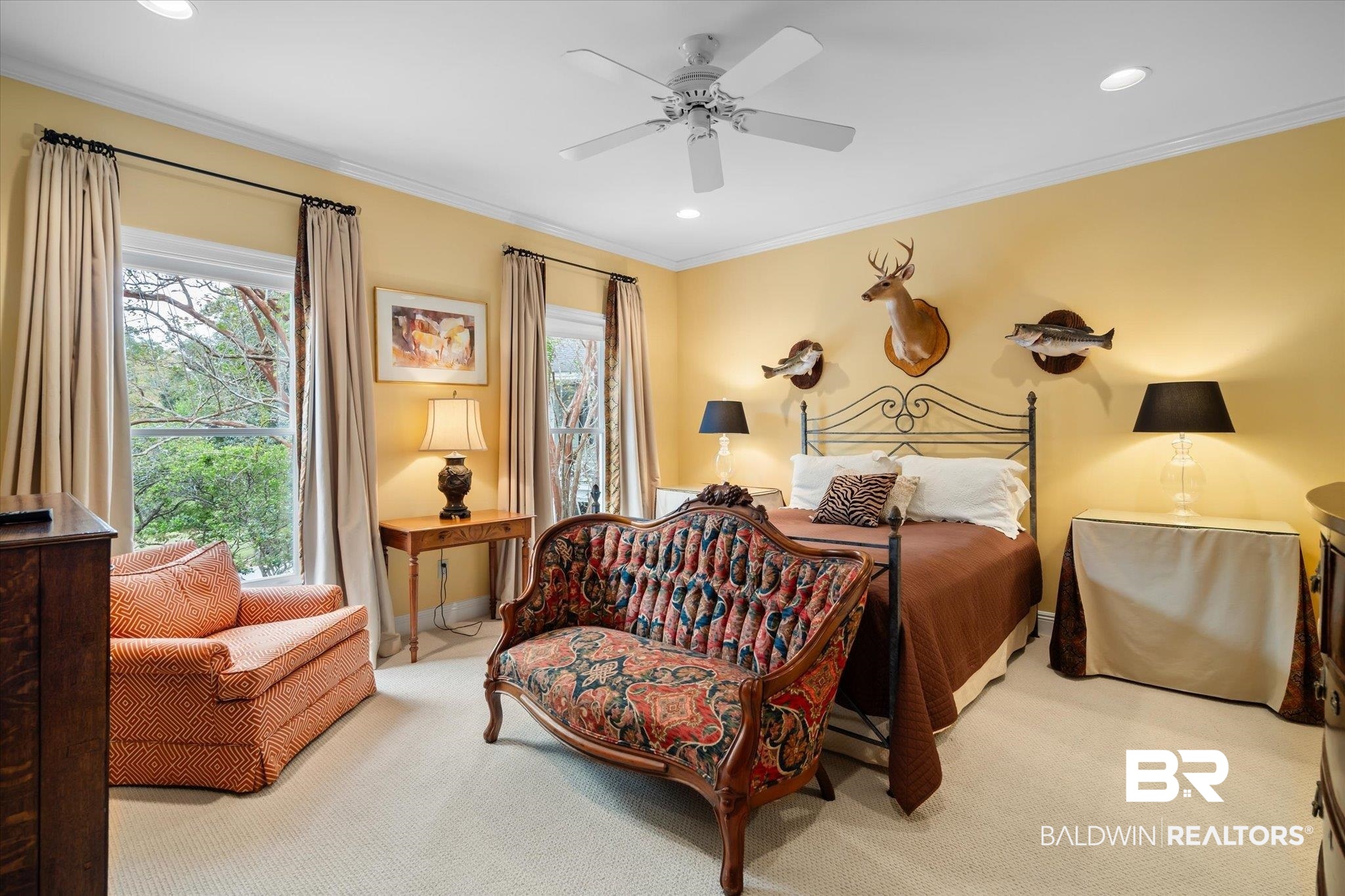 354 Dogwood Lane Mobile, AL 36608 - Photo 24 of 44 Bedroom featuring ornamental molding, light colored carpet, and ceiling fan