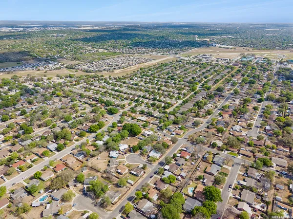 an aerial view of a garden
