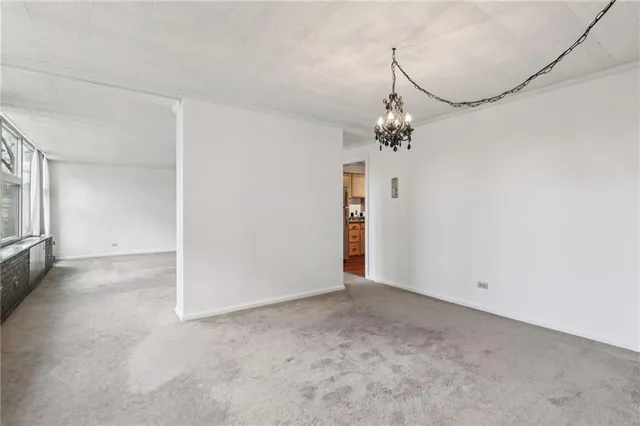 a view of a chandelier in a room