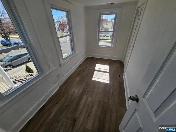 a view of stair with windows