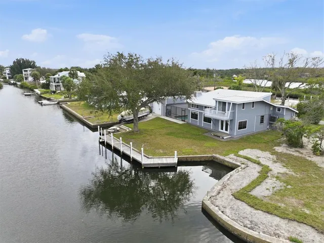 a view of a house with backyard and a tree
