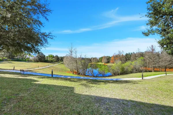 a view of a swimming pool with an outdoor space