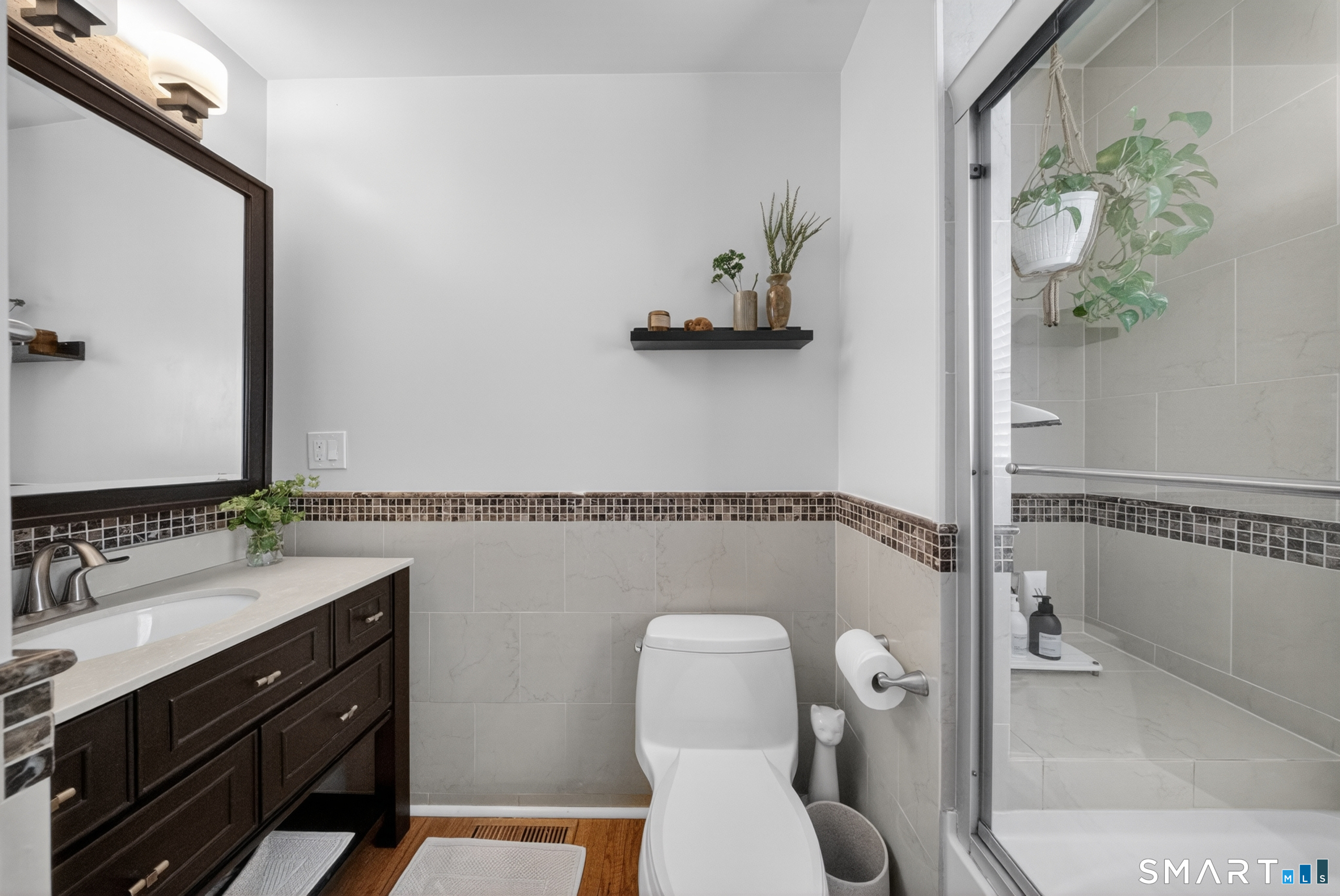 68 Old Elm Road Fairfield, CT 06825 - Photo 13 of 40 a bathroom with a granite countertop sink toilet and shower