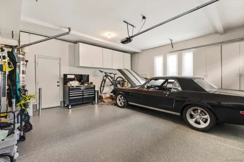 a car parked in a garage