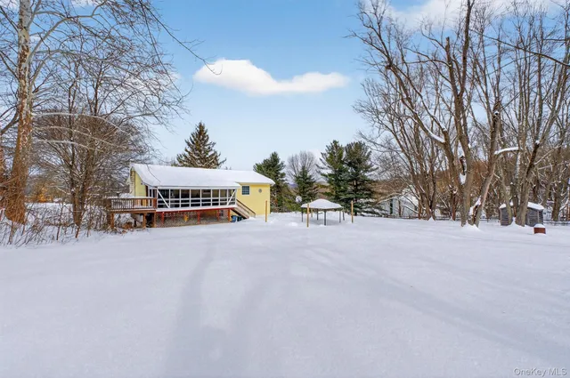 a view of a snow on the side of a building