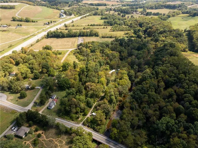 a view of a lake with a houses