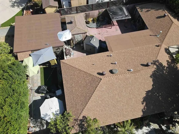 an aerial view of a house with entryway