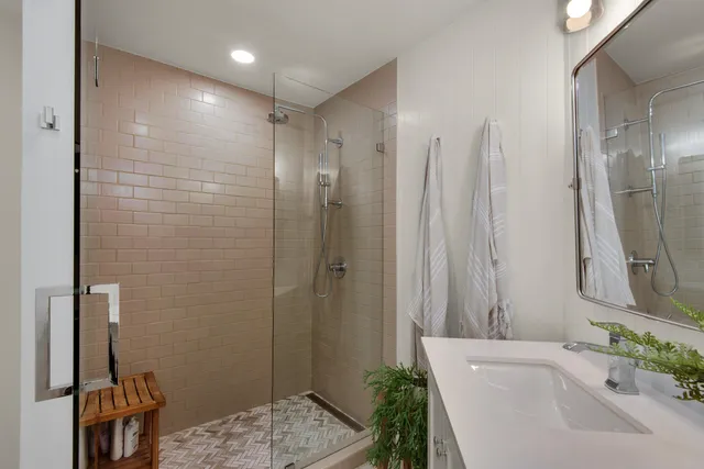 a bathroom with a sink and a tub