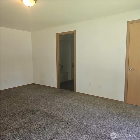 a view of a big room with windows and closet