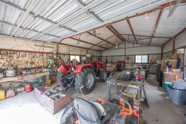 a view of a storage room with racks