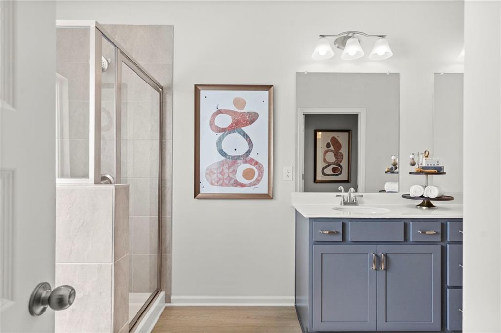16 Willow Circle Rock Spring, GA 30739 - Photo 26 of 30 a bathroom with a sink a mirror and a painting on the wall