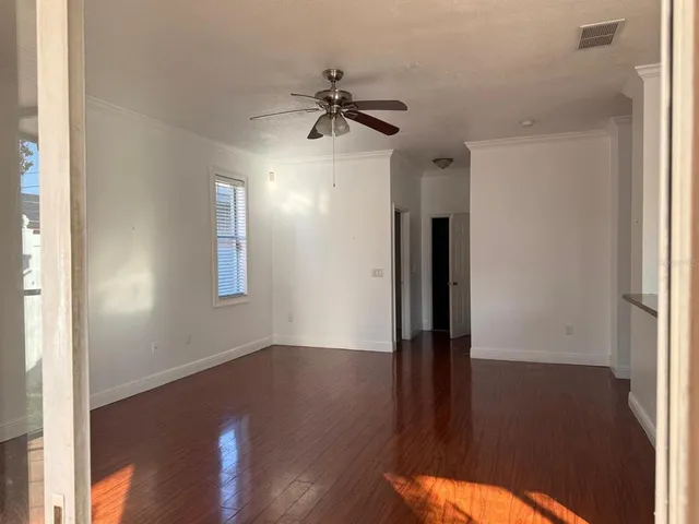 a room with a glass door