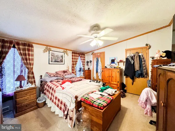 a bedroom with a bed and a walk in closet