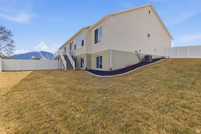 677 East 800 S Street Springville, UT 84663 - Photo 34 of 35 Rear view of property with a fenced backyard, stucco siding, and a wooden deck
