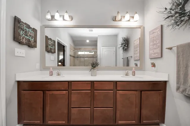 an aerial view of a swimming pool