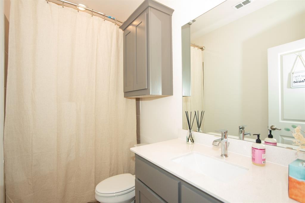 3813 Oldham Road Little Elm, TX 75068 - Photo 13 of 27 Bathroom with vanity and a shower with curtain