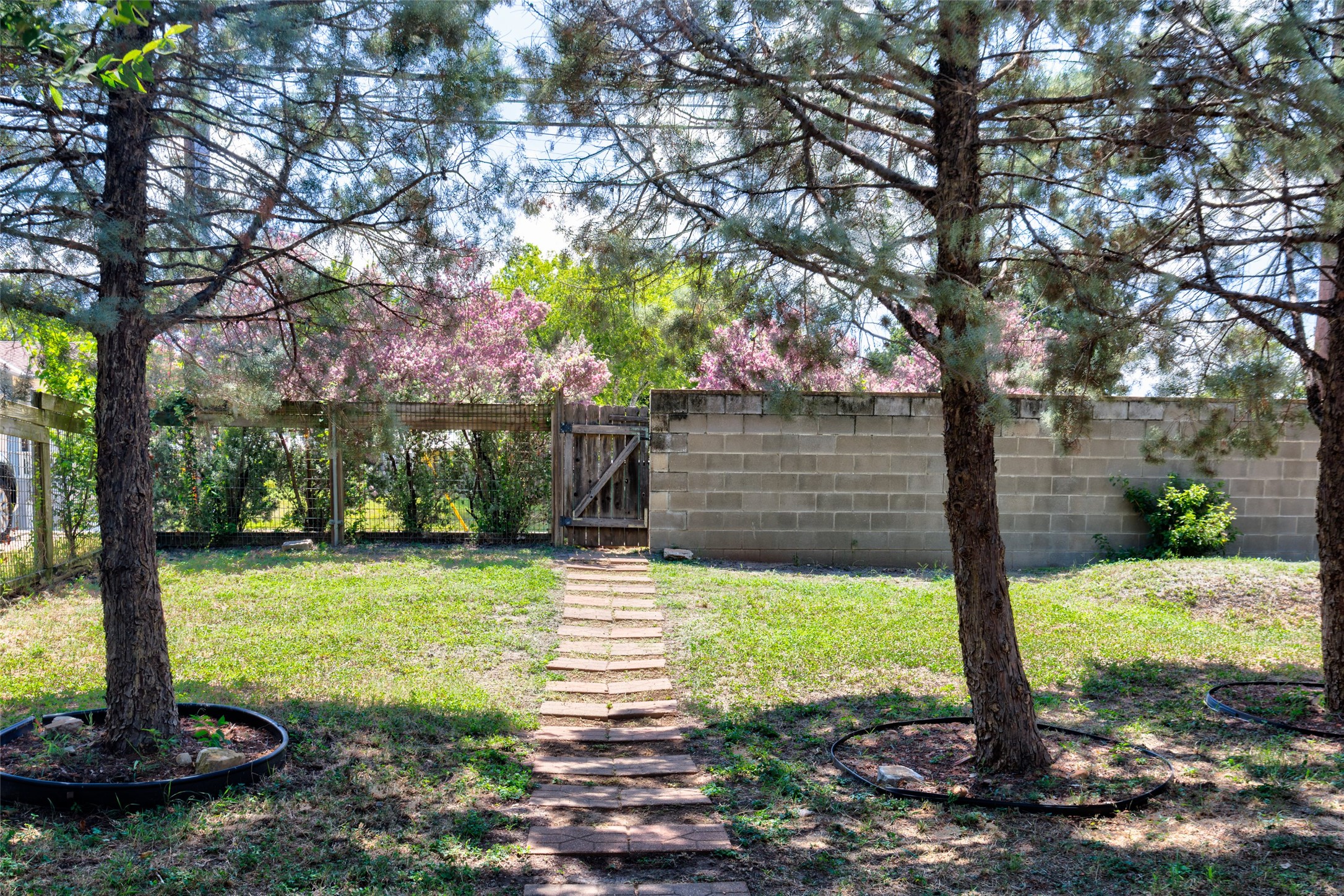 1305 Chestnut Avenue Austin, TX 78702 - Photo 4 of 40 A quaint pathway leads to a private backyard oasis, bordered by a robust block wall and lush fencing.