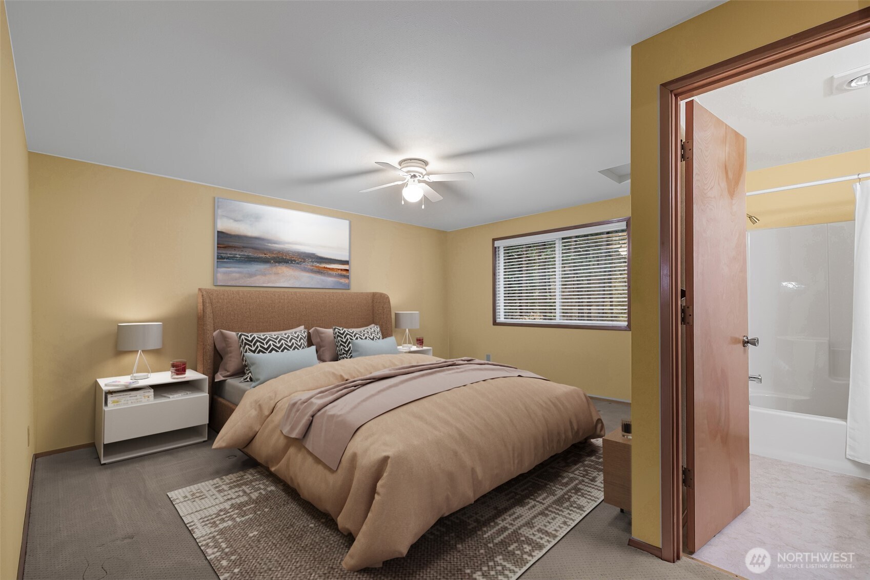 5161 Red Bridge Road Cle Elum, WA 98922 - Photo 17 of 40 a bedroom with a bed and a ceiling fan