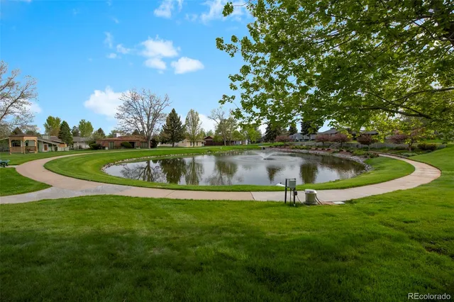a view of a swimming pool with a yard