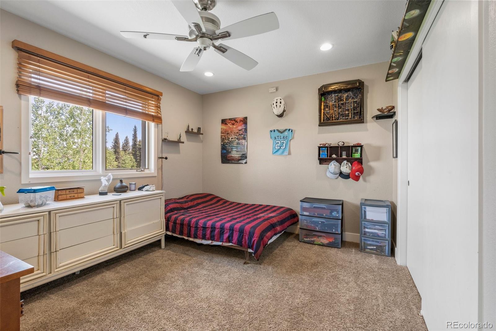 1682 Sinton Road Evergreen, CO 80439 - Photo 24 of 40 a living room with a bed furniture and a window