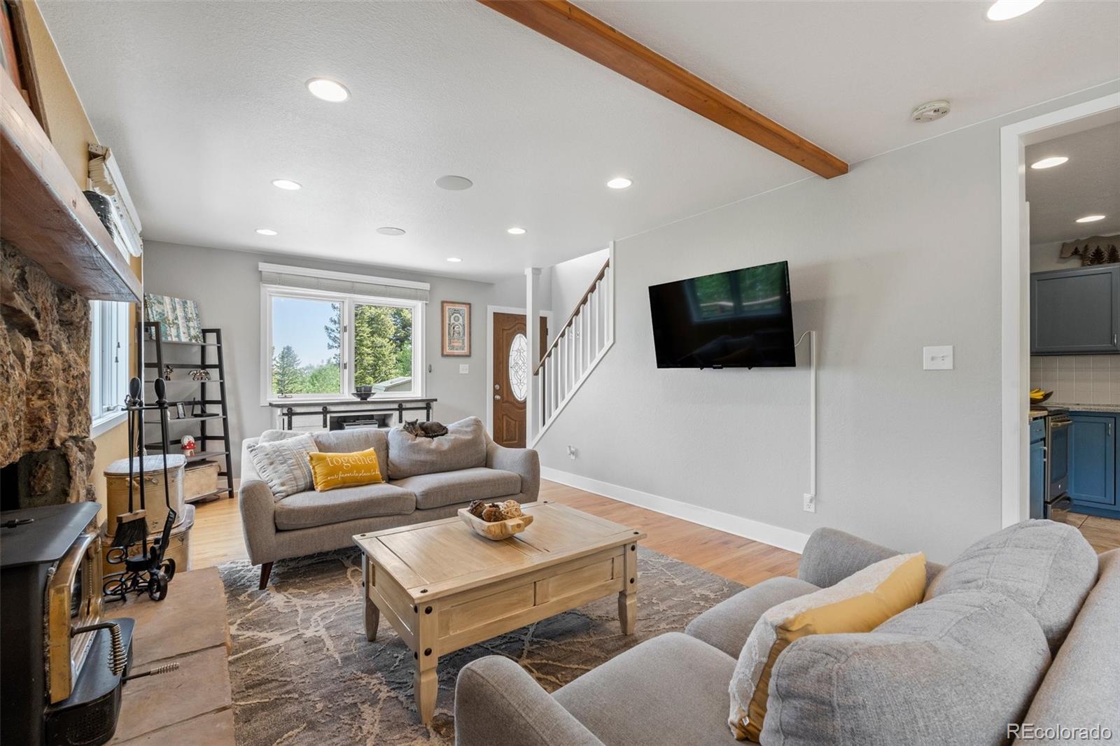 1682 Sinton Road Evergreen, CO 80439 - Photo 5 of 40 a living room with furniture and a flat screen tv