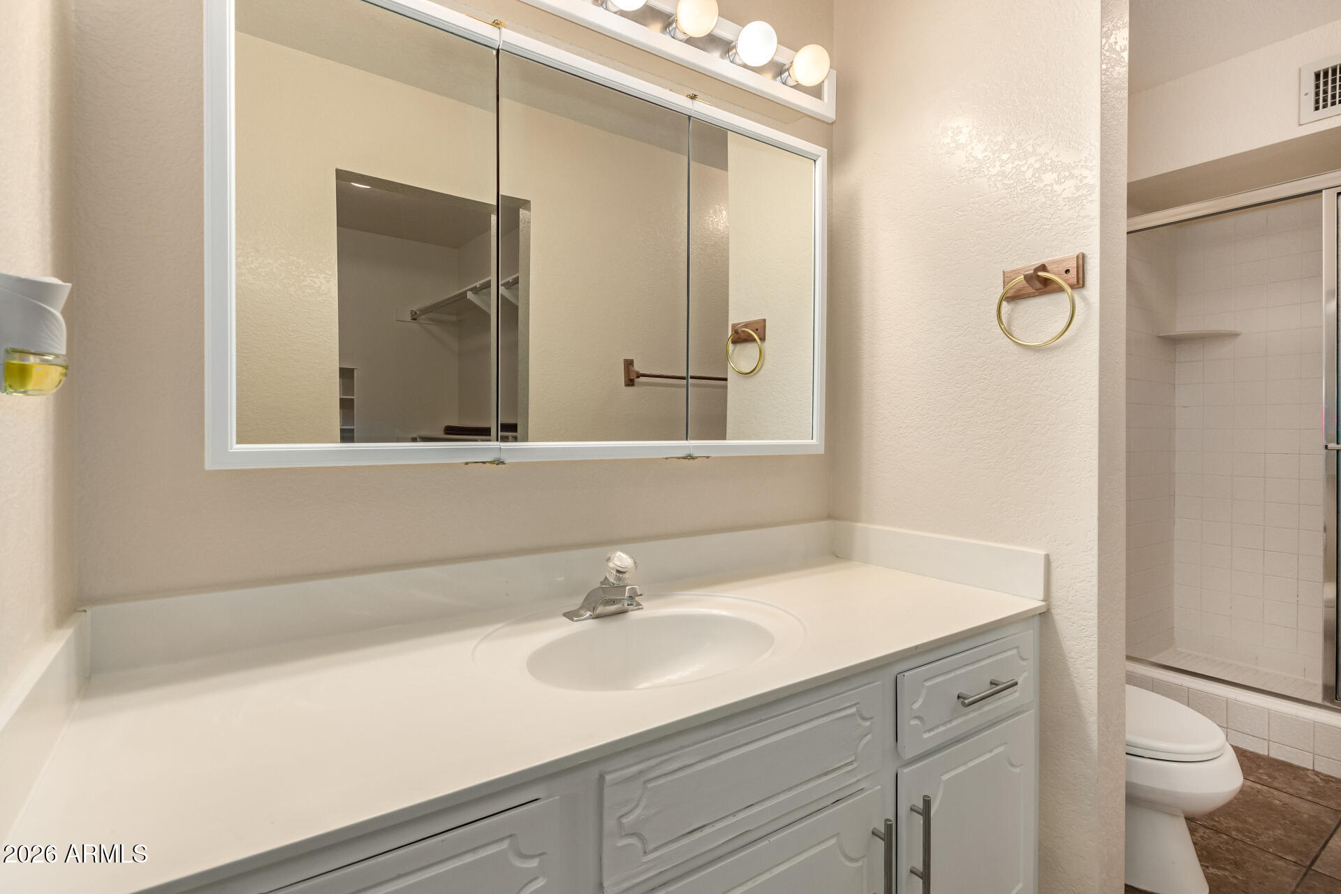 520 South Greenfield Road, Unit 30 Mesa, AZ 85206 - Photo 15 of 29 a bathroom with a sink a toilet and a mirror