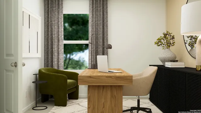 a living room with furniture and a window