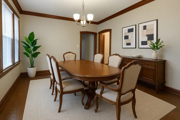 a living room with furniture a flat screen tv and a window