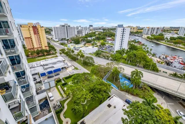 a view of a city with tall buildings