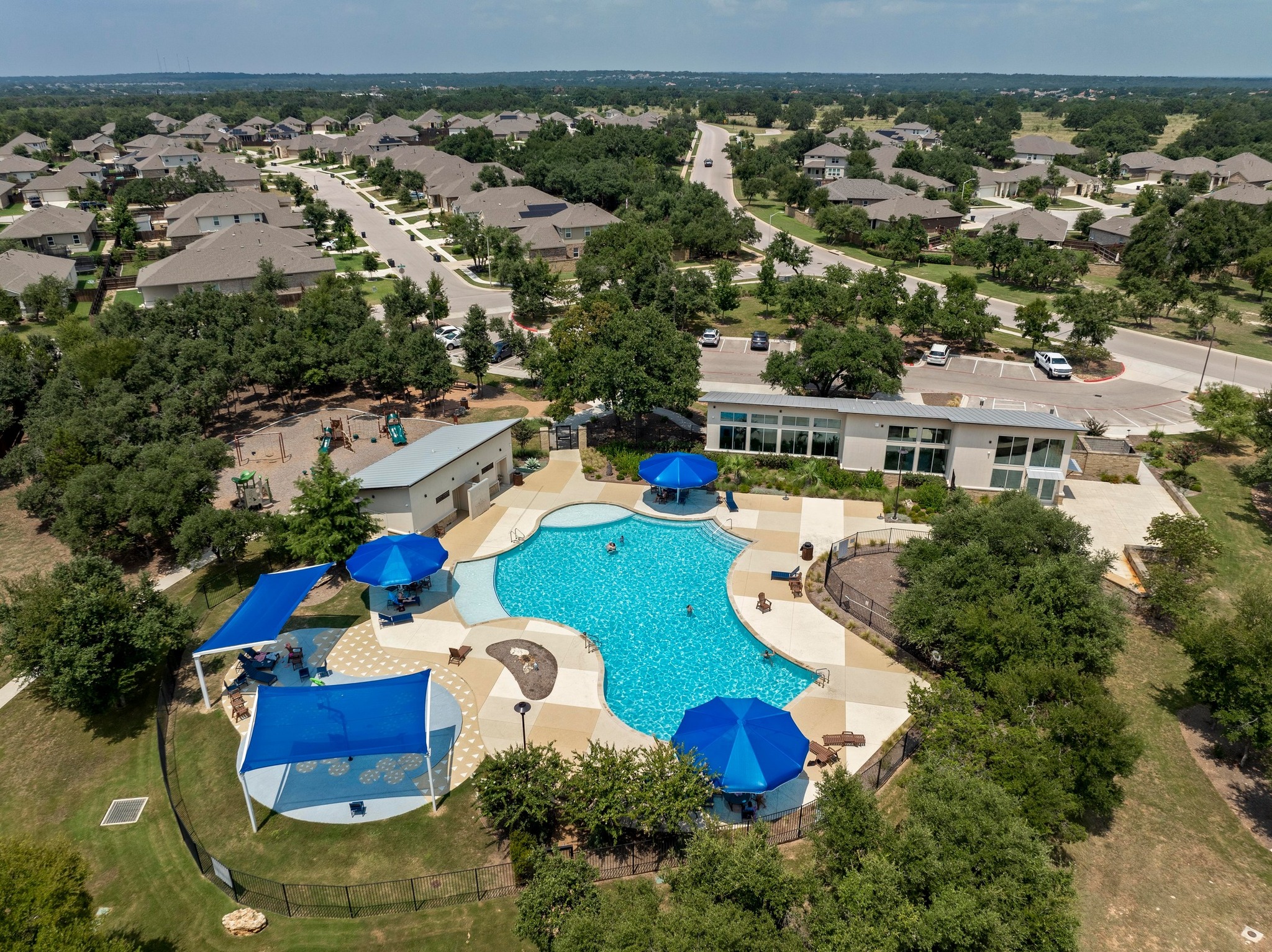 2413 Starhill Ranch Street Georgetown, TX 78628 - Photo 37 of 40 an aerial view of a house with yard swimming pool and outdoor seating