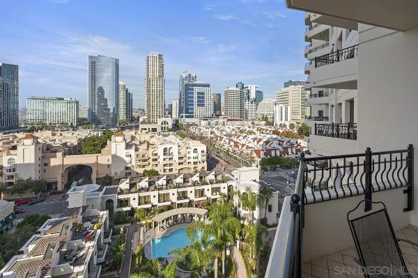 a view of a city with tall buildings