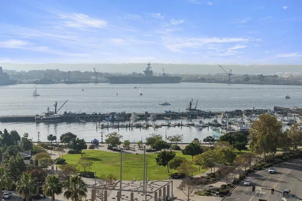 a view of a lake with houses