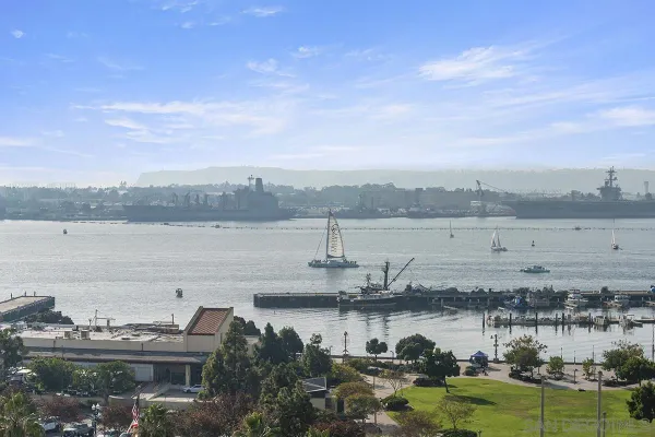 a view of a city with ocean