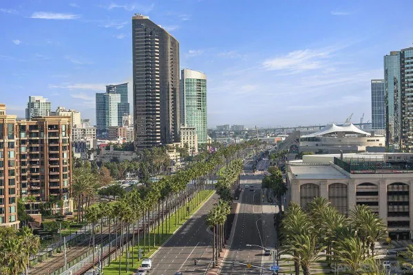 a view of a city from a balcony