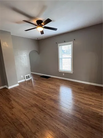 a view of a livingroom with a large window