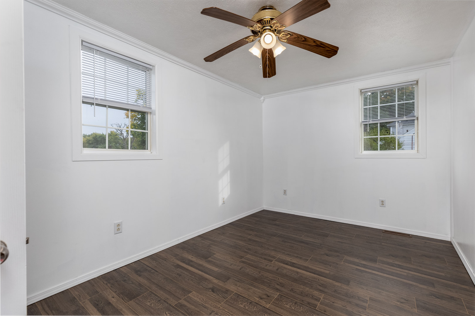 401 South 5th Avenue Streator, IL 61364 - Photo 11 of 17 an empty room with wooden floor ceiling fan and windows