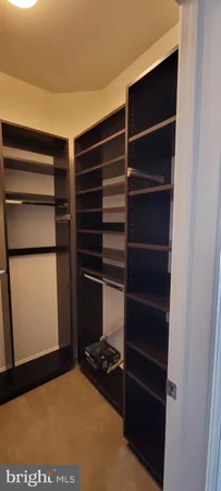 a view of walk in closet with empty racks