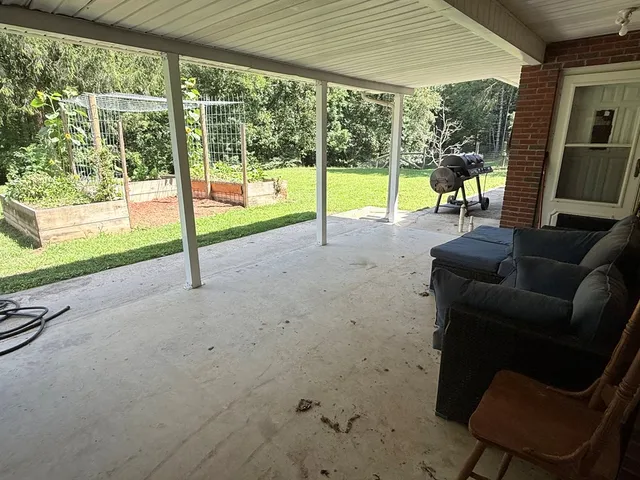 a view of a garage with storage