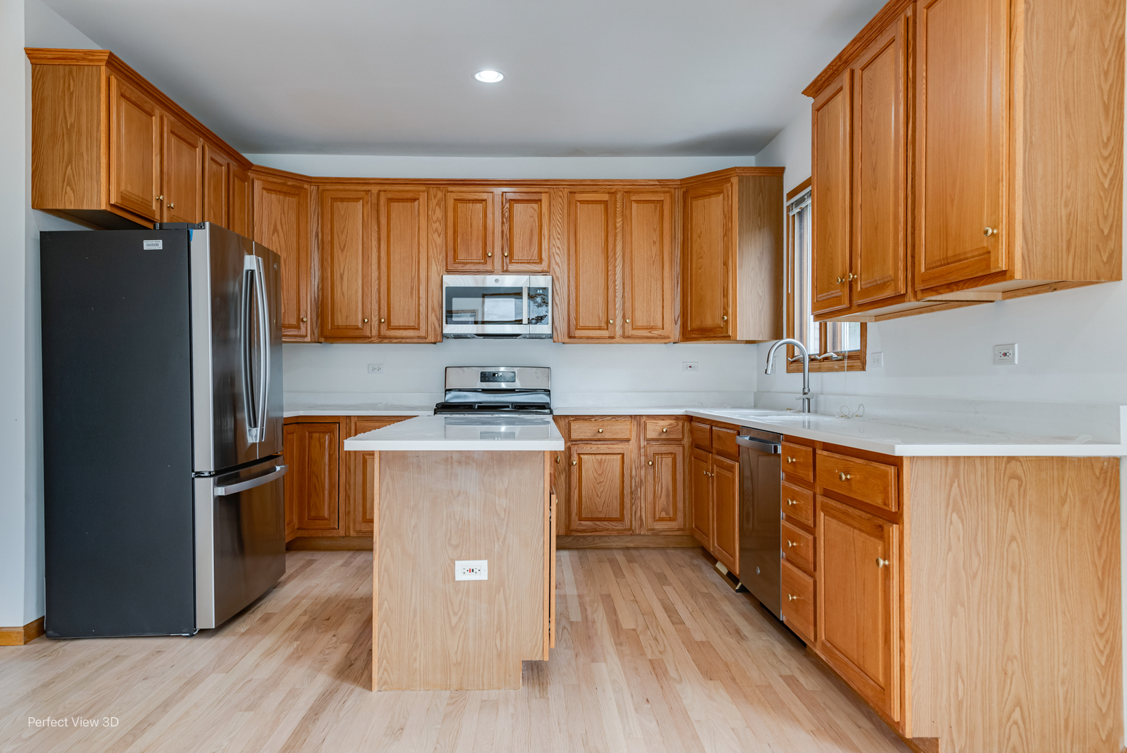 16W234 91st Street Burr Ridge, IL 60527 - Photo 10 of 31 a kitchen with stainless steel appliances granite countertop a refrigerator a sink dishwasher and wooden cabinets with wooden floor