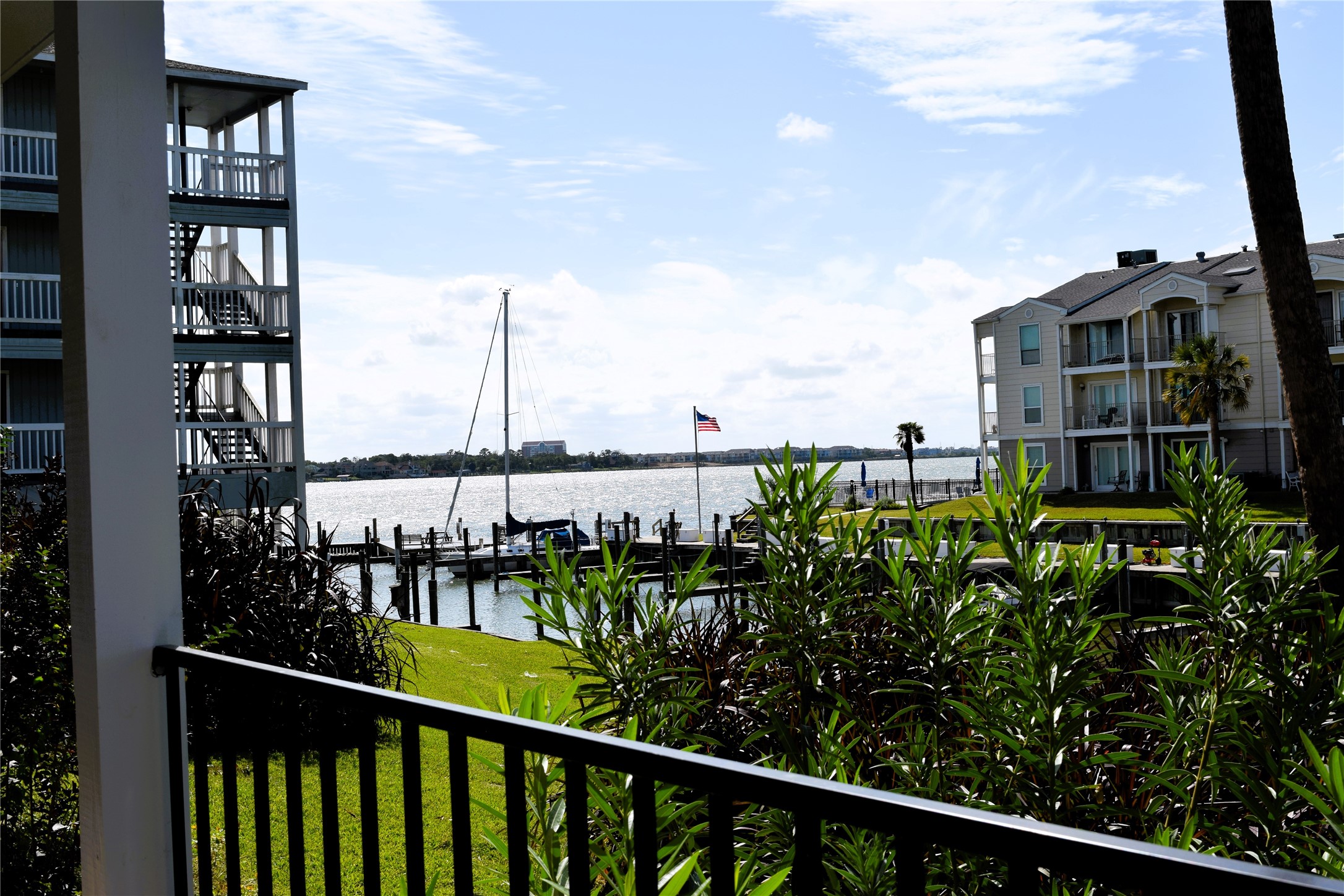 a view of a balcony with city view