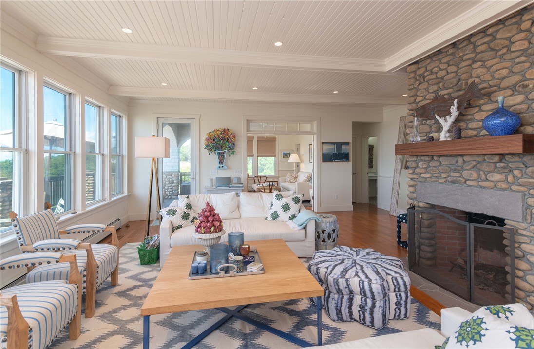 1679 Off Beacon Hill Road Block Island, RI 02807 - Photo 7 of 29 Living Room with Stone Fireplace